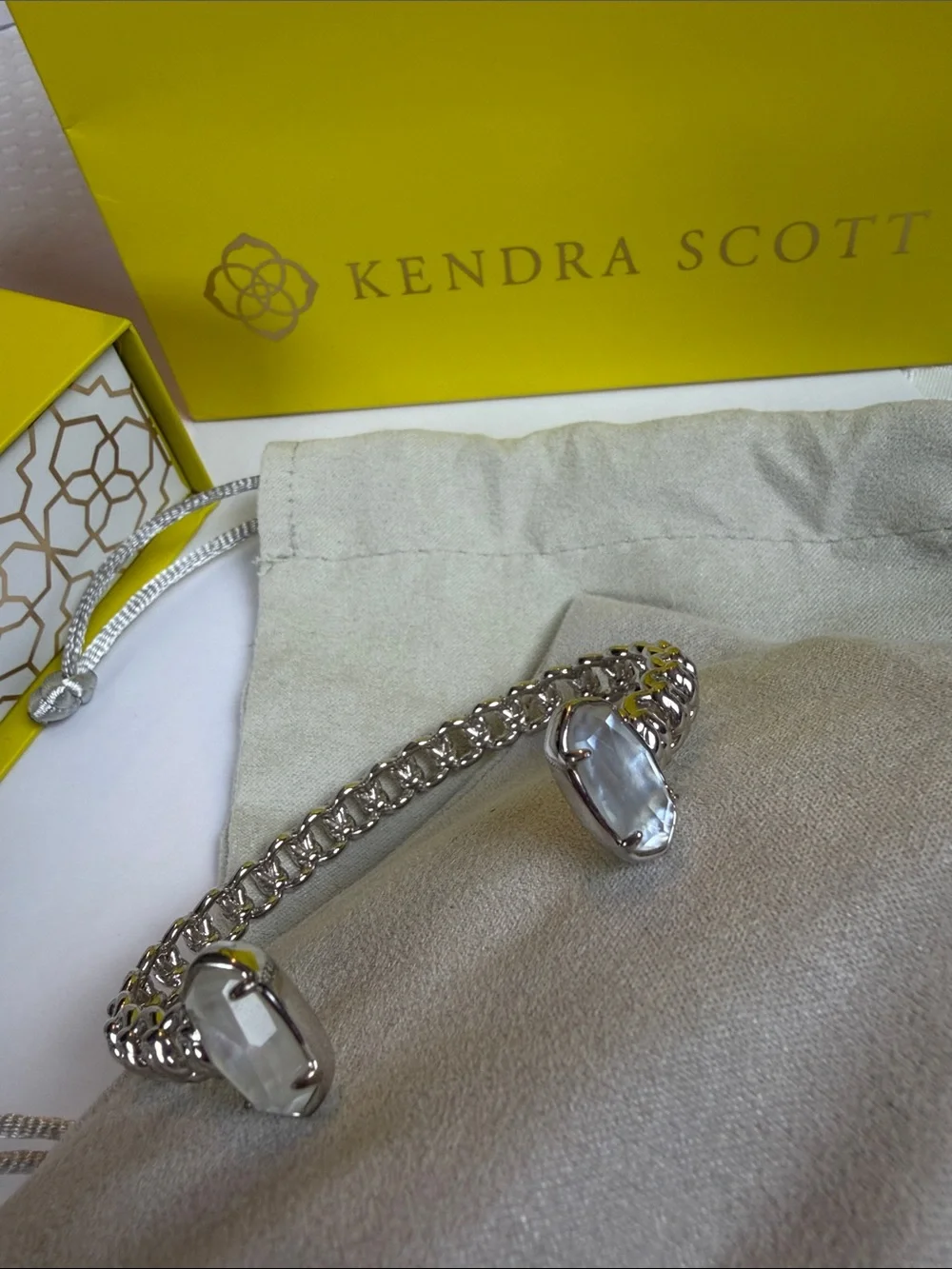Kendra Scott Silver Open Chain Cuff with White Cabochons